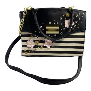 Betsey Johnson Crossbody Satchel Bag Purse Floral Striped